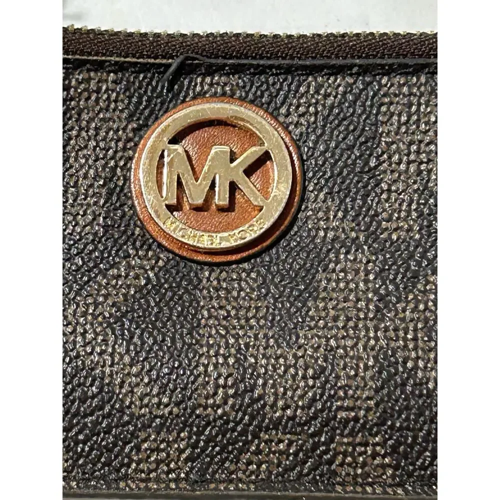 Michael Kors Brown Leather Logo Zip-Around Keyring Pouch Key Chain